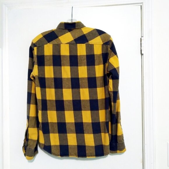 AE Flannel No 77 Men's Yellow & Black  Windowpane Flannel Shirt Sz S/P - Picture 5 of 6